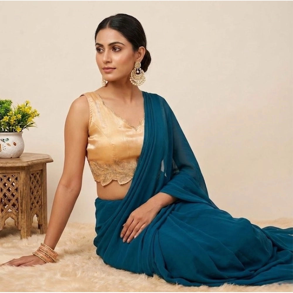 Women's Silk Embroidered Sweetheart Neck Sleeveless Readymade Padded Blouse — Gold