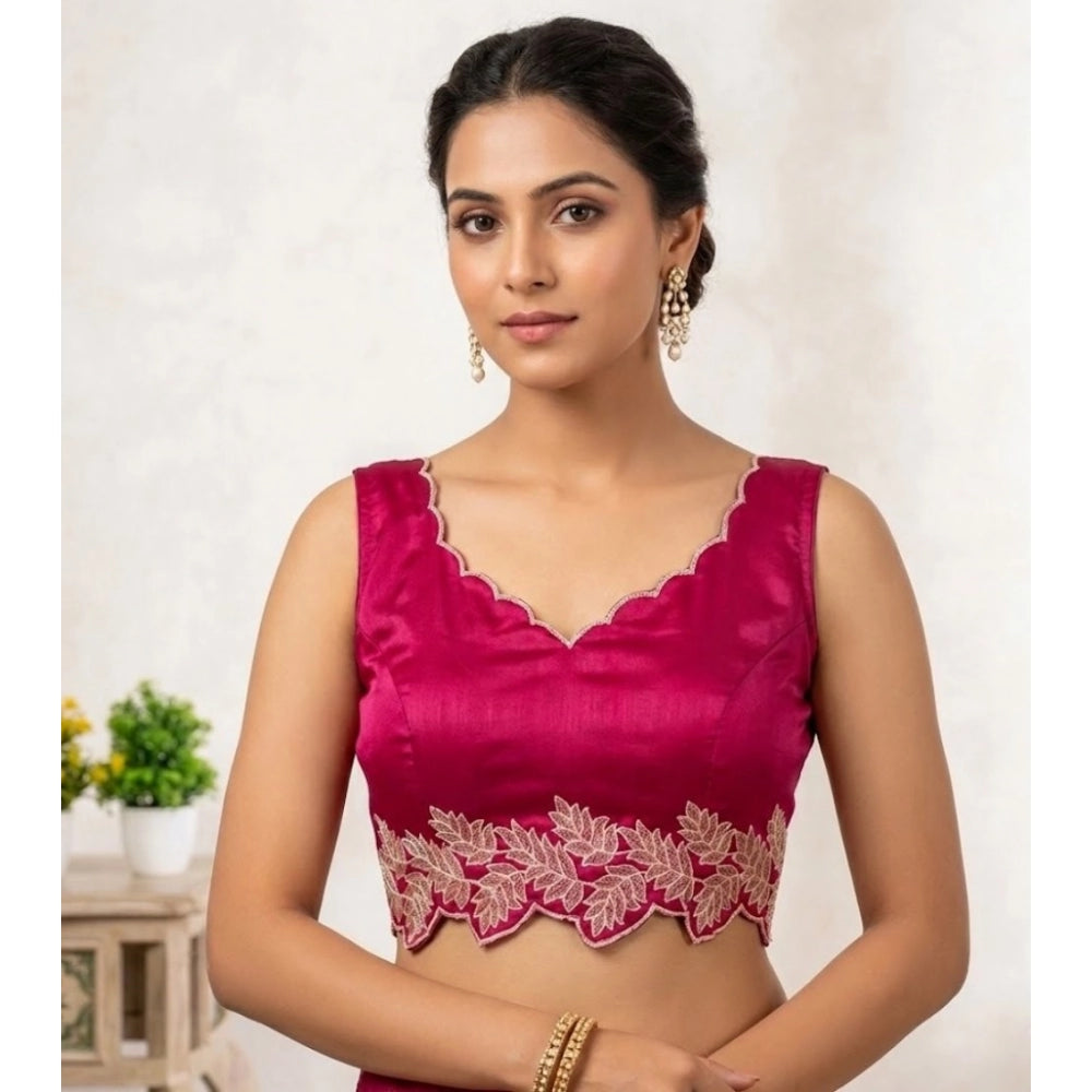 Women's Silk Embroidered Sweetheart Neck Sleeveless Readymade Padded Blouse — Pink