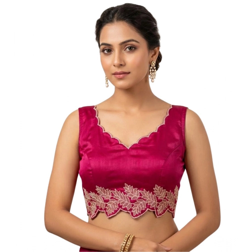 Women's Silk Embroidered Sweetheart Neck Sleeveless Readymade Padded Blouse — Pink
