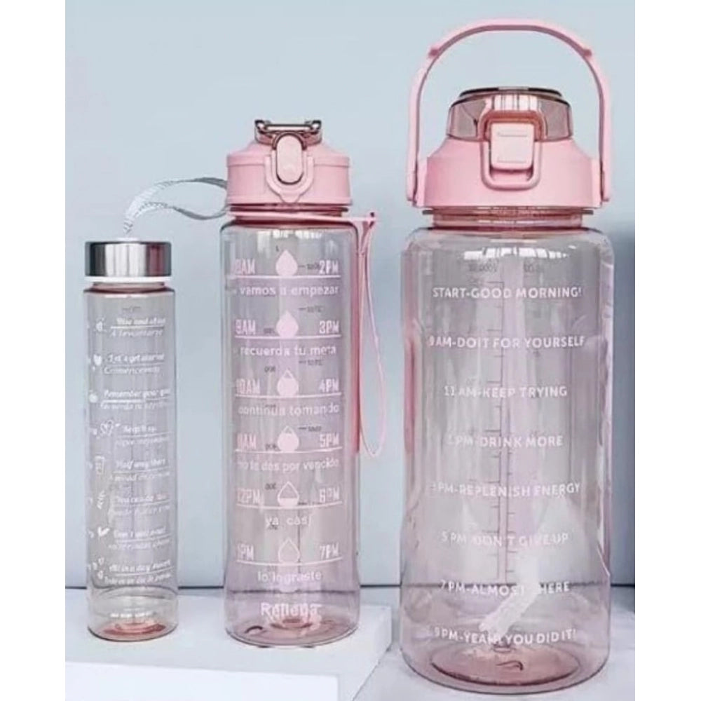 3 Pcs Transparent Motivational Water Bottles — Pink