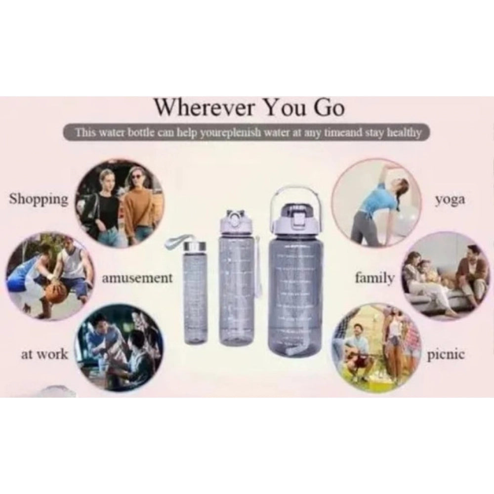 3 Pcs Transparent Motivational Water Bottles — Pink