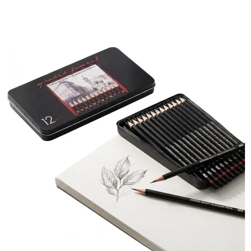 12 Pcs Art Pencil Kit Sets · Pack of 2 — Black