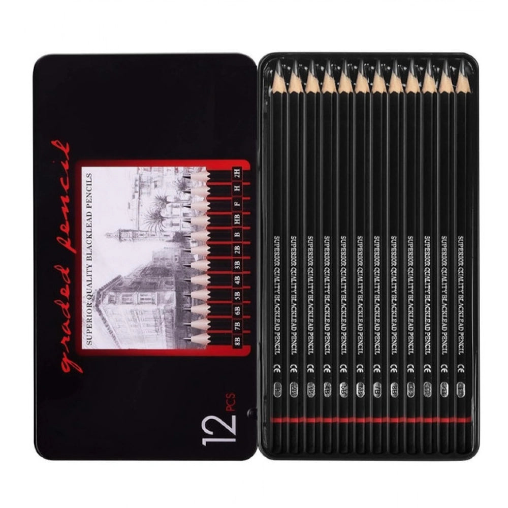 12 Pcs Art Pencil Kit Sets · Pack of 2 — Black