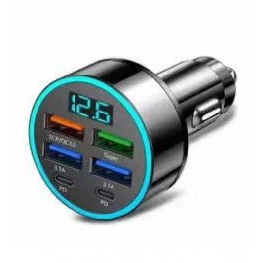 6 In 1 Car Chargers · Pack of 2 — Black