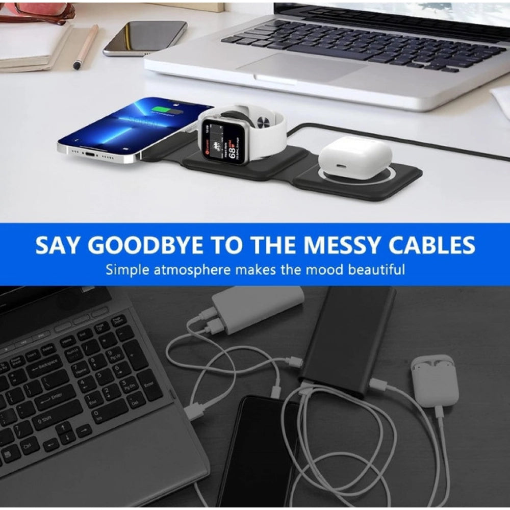 3 In 1 Foldable Wireless Charger — Black