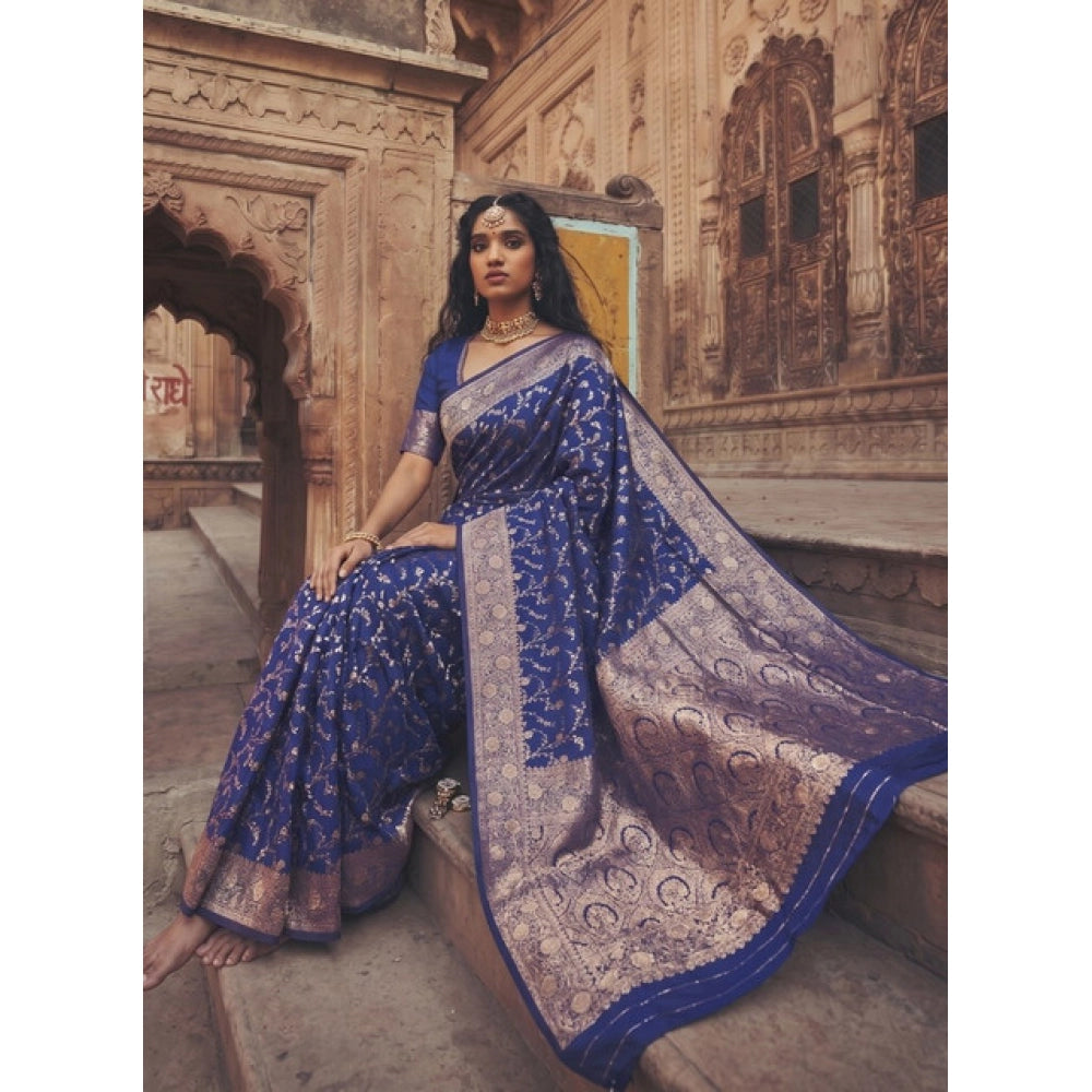 Women's Art Silk Printed Saree — Navy Blue