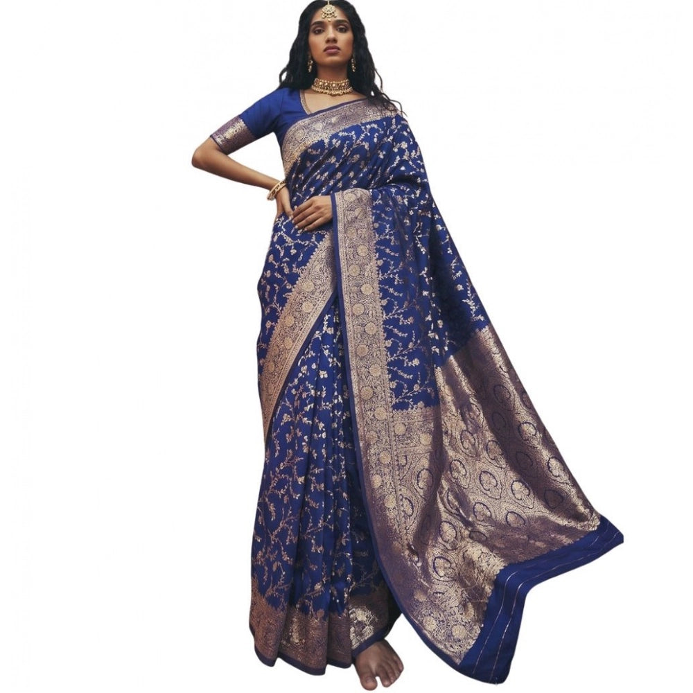 Women's Art Silk Printed Saree — Navy Blue