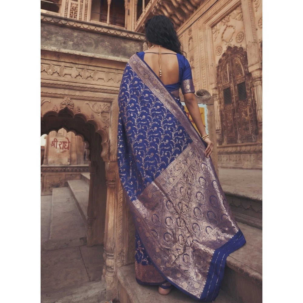 Women's Art Silk Printed Saree — Navy Blue