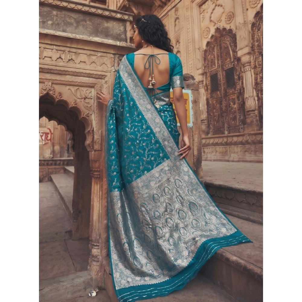 Women's Art Silk Printed Saree — Teal