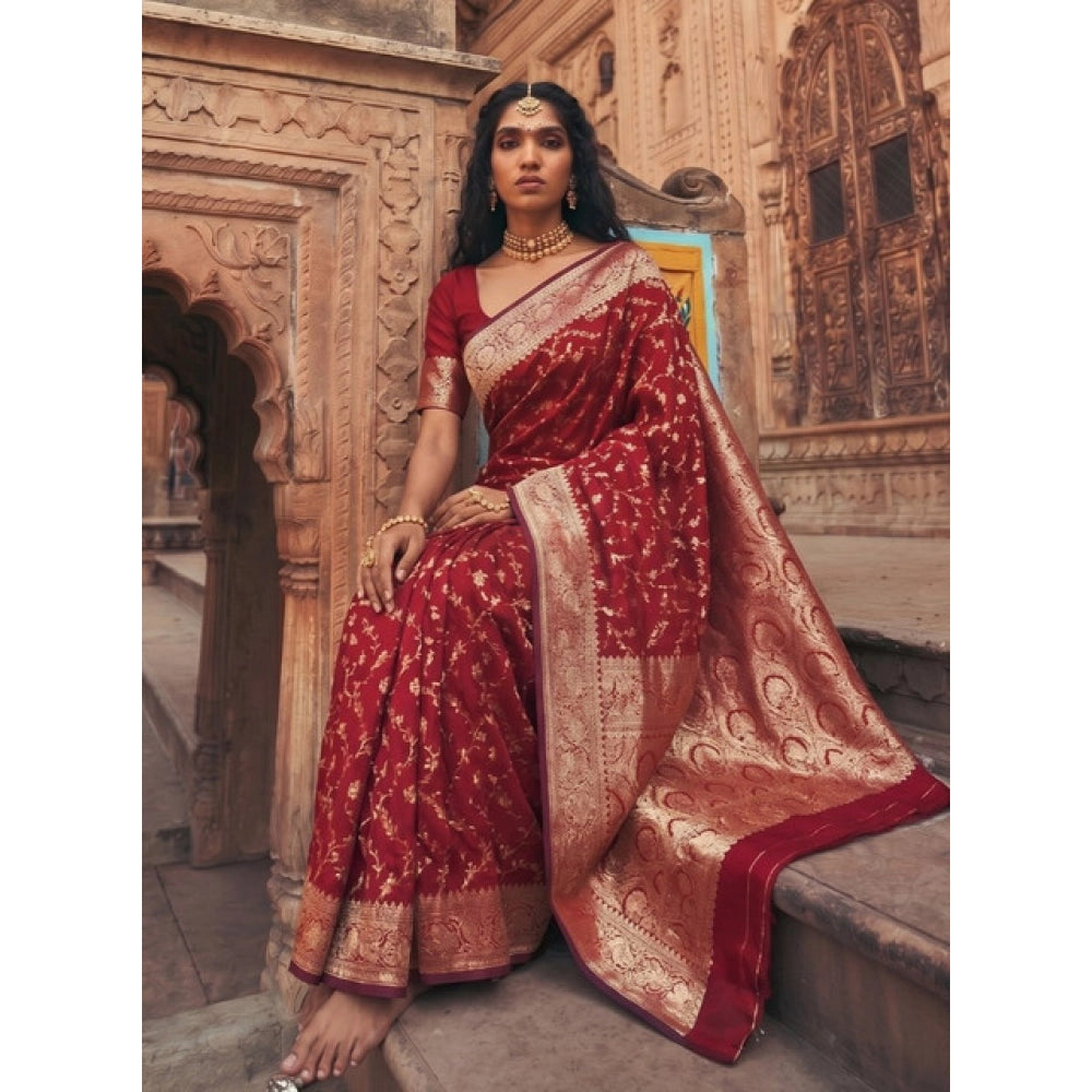 Women's Art Silk Printed Saree — Red