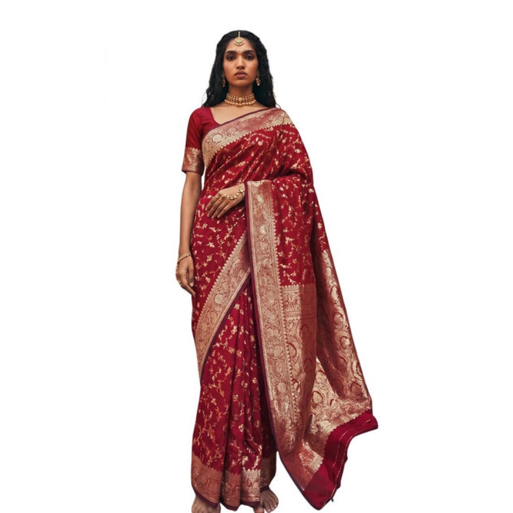Women's Art Silk Printed Saree — Red