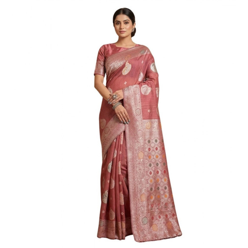 Women's Linen Cotton Printed Saree — Pink · 2482