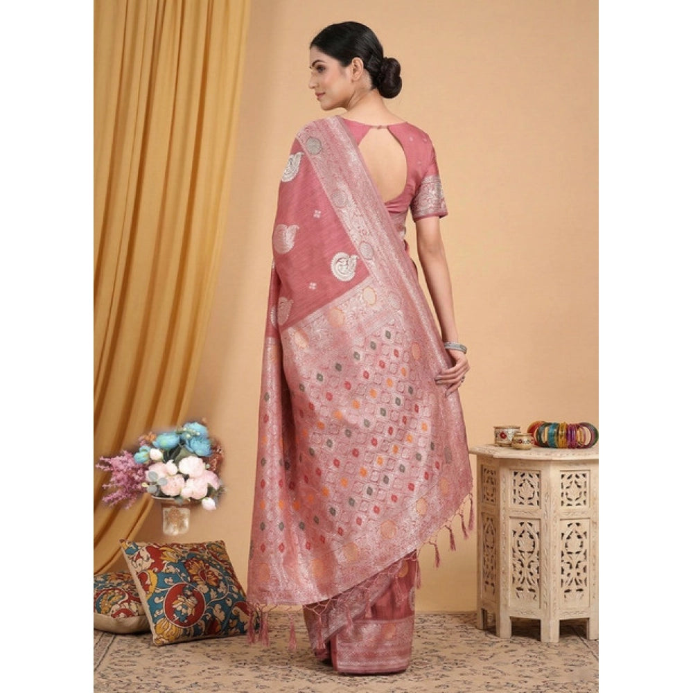 Women's Linen Cotton Printed Saree — Pink · 2482