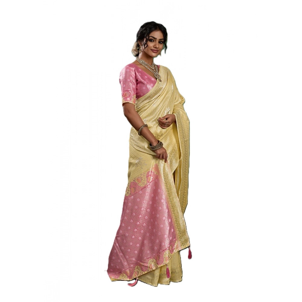 Women's Linen Cotton Printed Saree — Yellow · 2484