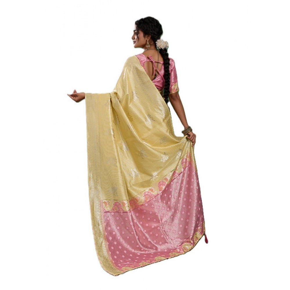 Women's Linen Cotton Printed Saree — Yellow · 2484