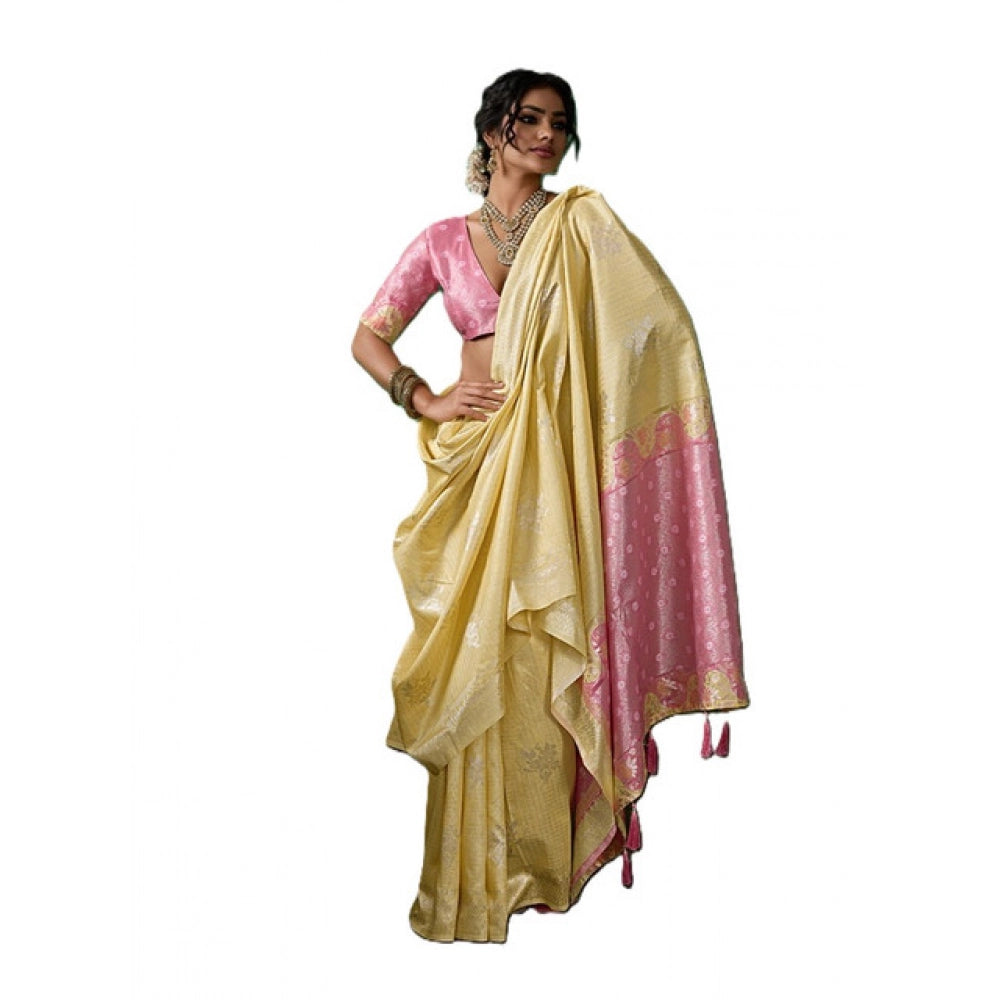Women's Linen Cotton Printed Saree — Yellow · 2484
