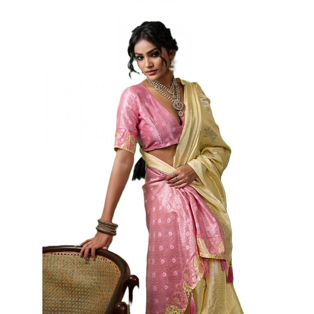 Women's Linen Cotton Printed Saree — Yellow · 2484