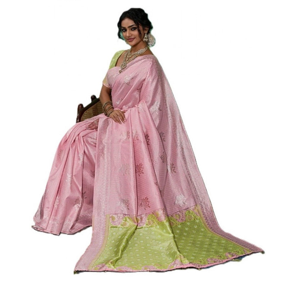 Women's Linen Cotton Printed Saree — Pink · 2485