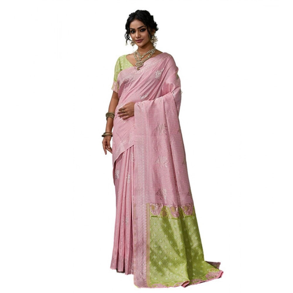 Women's Linen Cotton Printed Saree — Pink · 2485