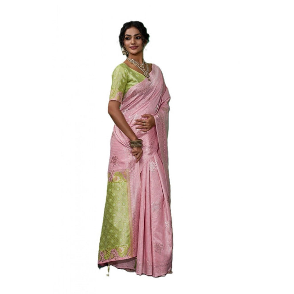 Women's Linen Cotton Printed Saree — Pink · 2485