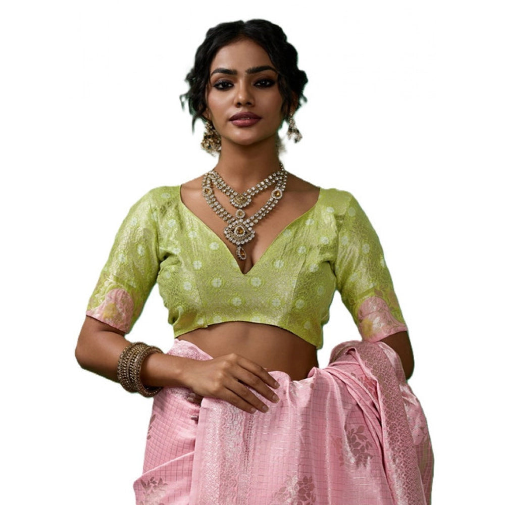 Women's Linen Cotton Printed Saree — Pink · 2485