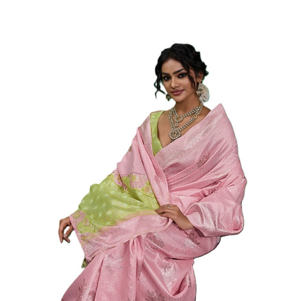 Women's Linen Cotton Printed Saree — Pink · 2485