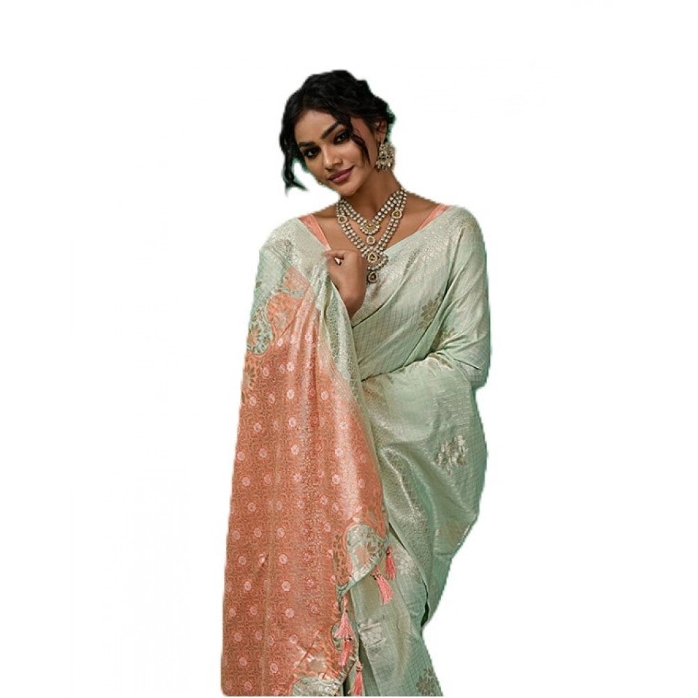 Women's Linen Cotton Printed Saree — Pista Green