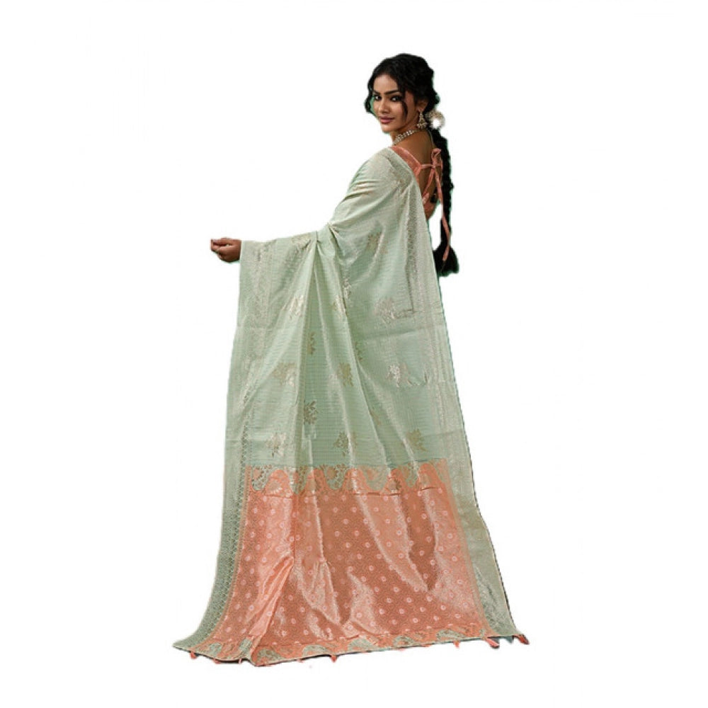 Women's Linen Cotton Printed Saree — Pista Green