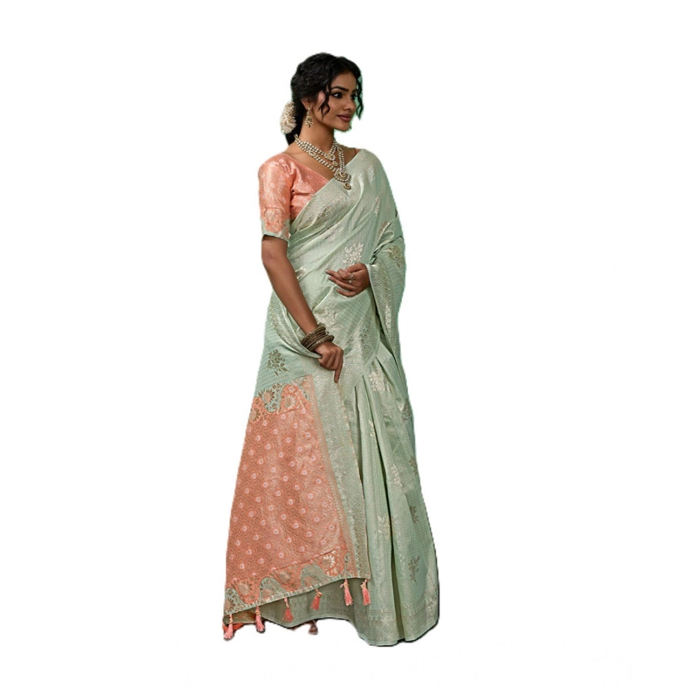 Women's Linen Cotton Printed Saree — Pista Green