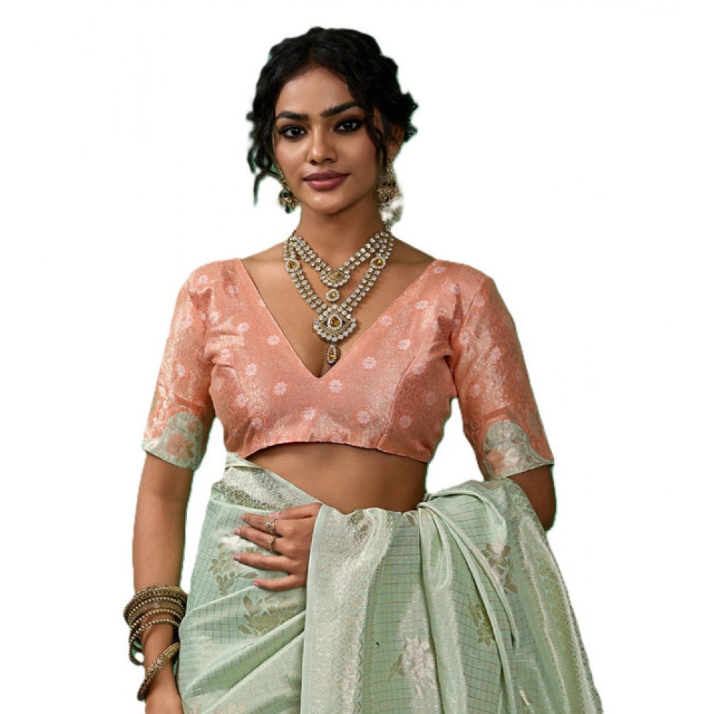 Women's Linen Cotton Printed Saree — Pista Green