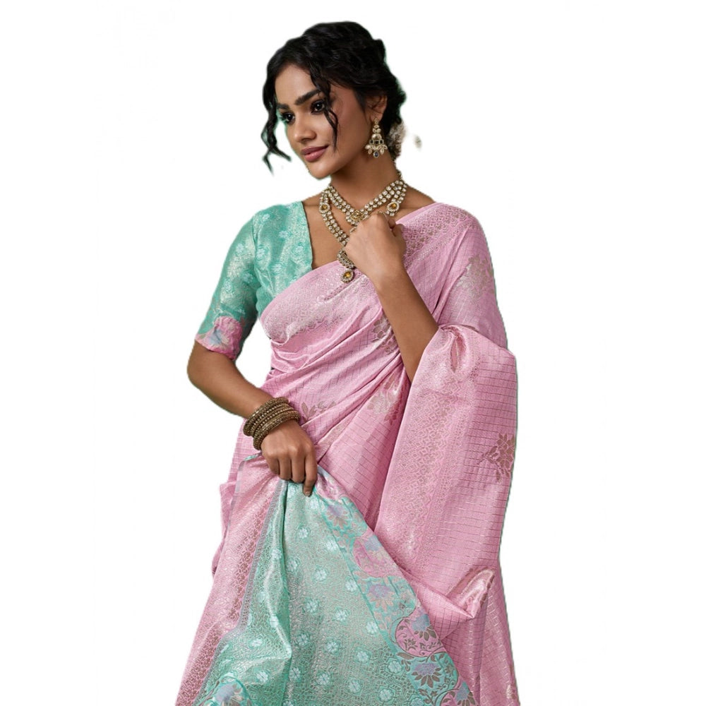 Women's Linen Cotton Printed Saree — Pastel Pink