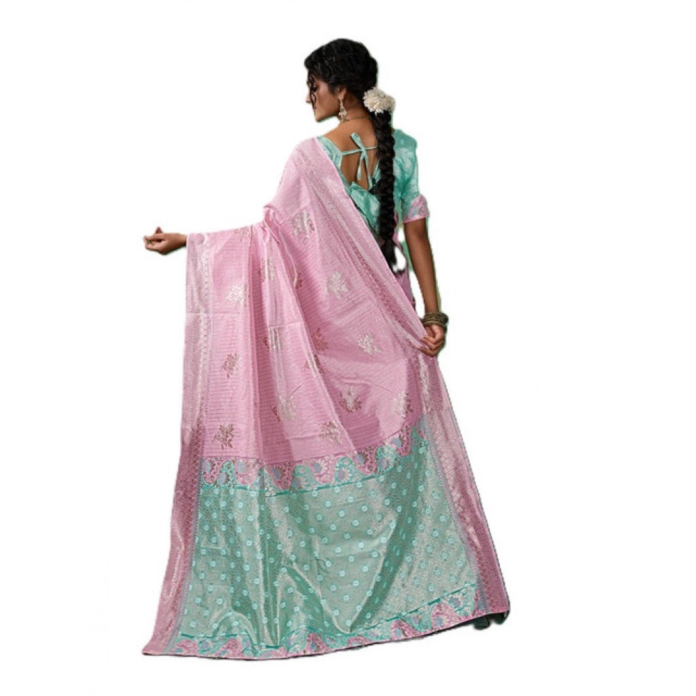 Women's Linen Cotton Printed Saree — Pastel Pink