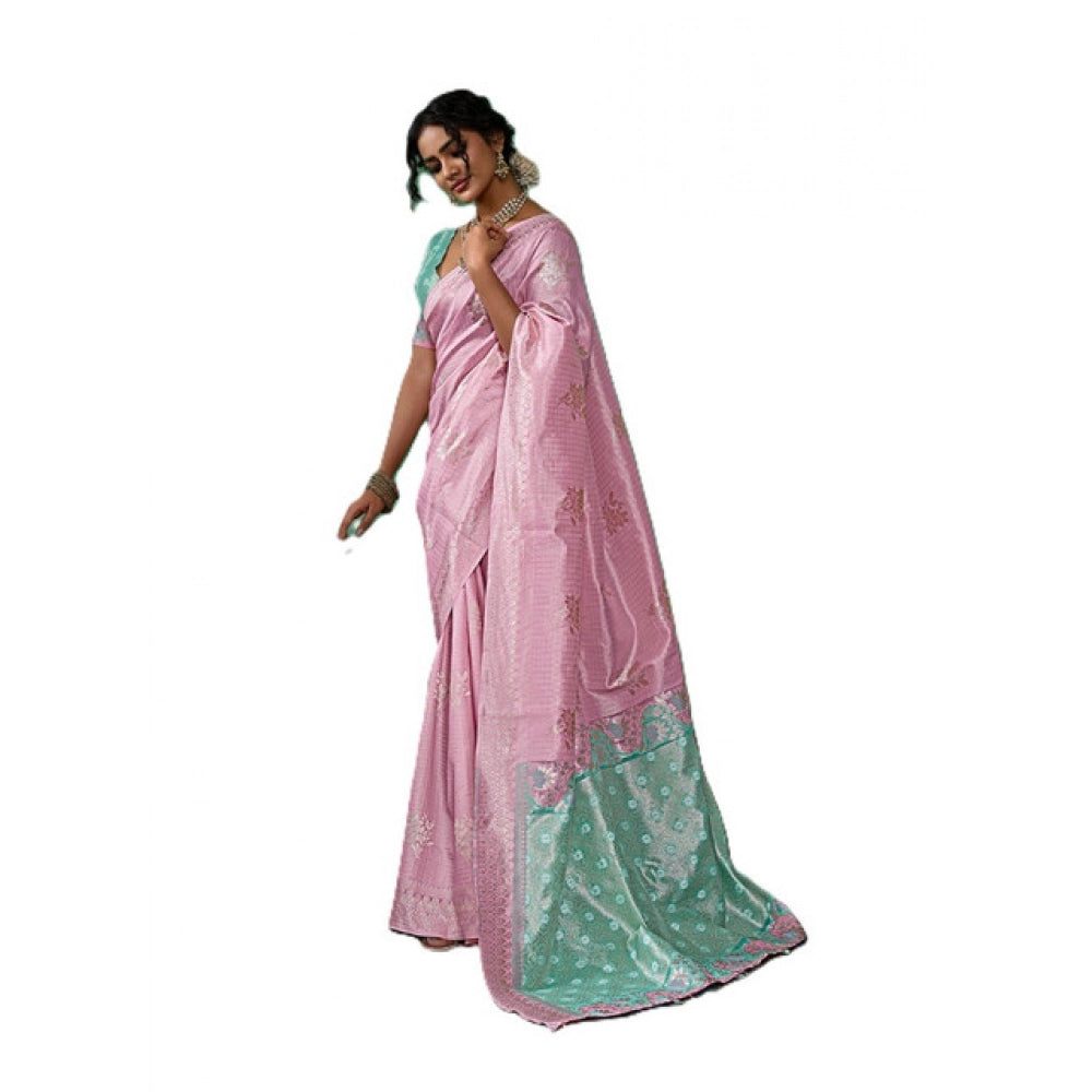 Women's Linen Cotton Printed Saree — Pastel Pink