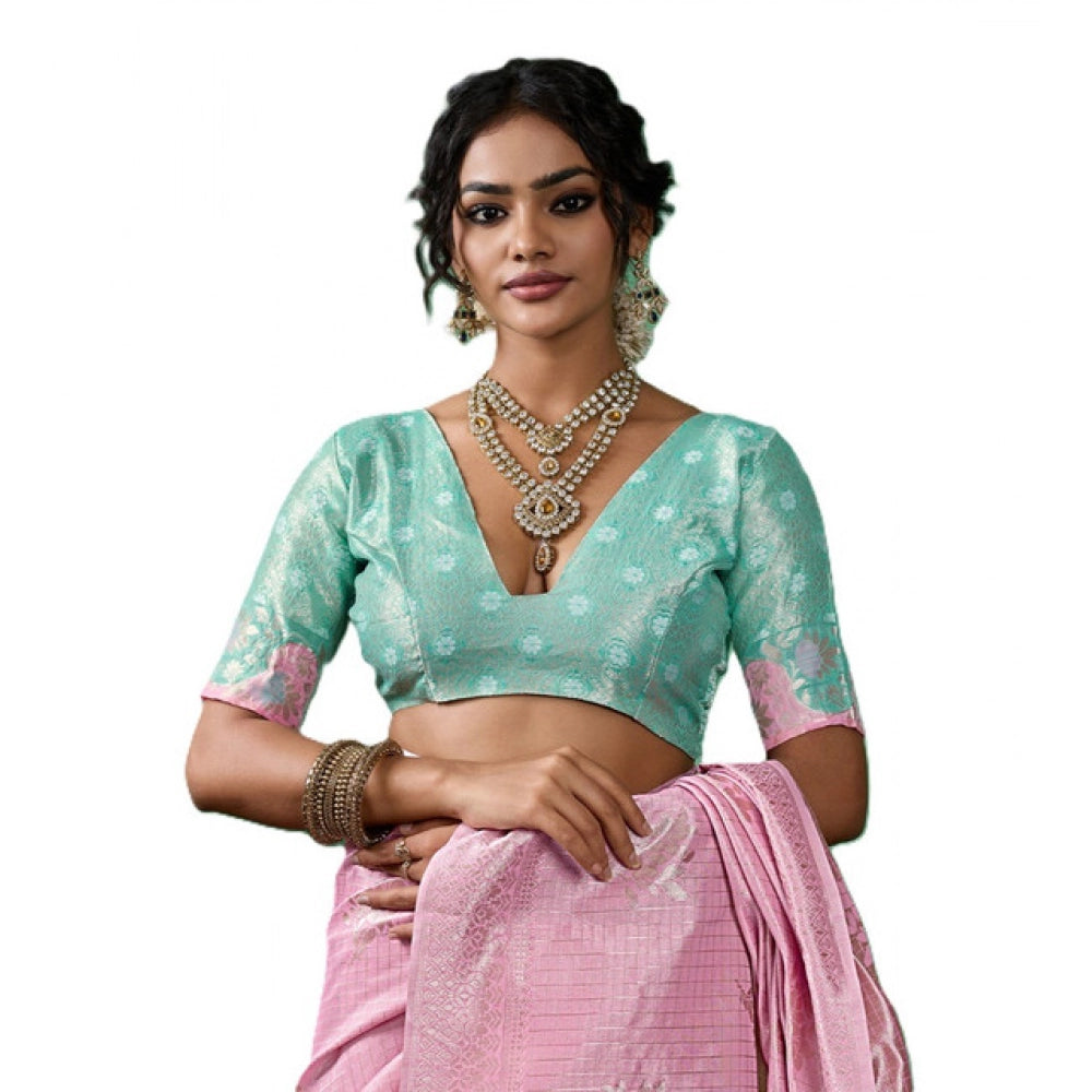 Women's Linen Cotton Printed Saree — Pastel Pink