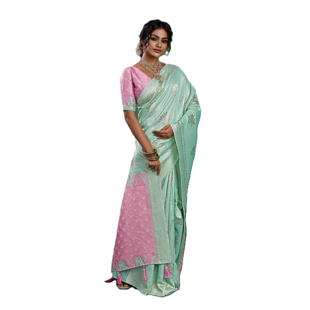 Women's Linen Cotton Printed Saree — Sea Green · 2489