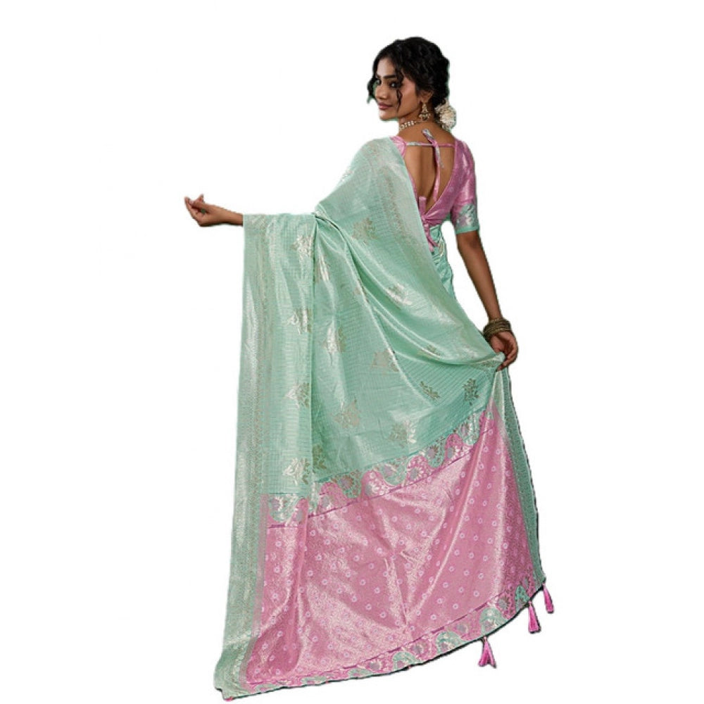 Women's Linen Cotton Printed Saree — Sea Green · 2489