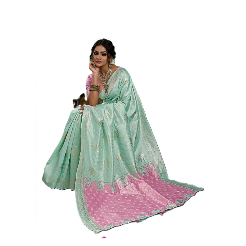 Women's Linen Cotton Printed Saree — Sea Green · 2489