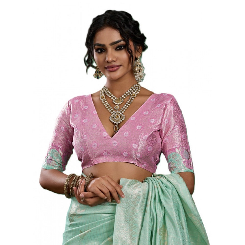 Women's Linen Cotton Printed Saree — Sea Green · 2489