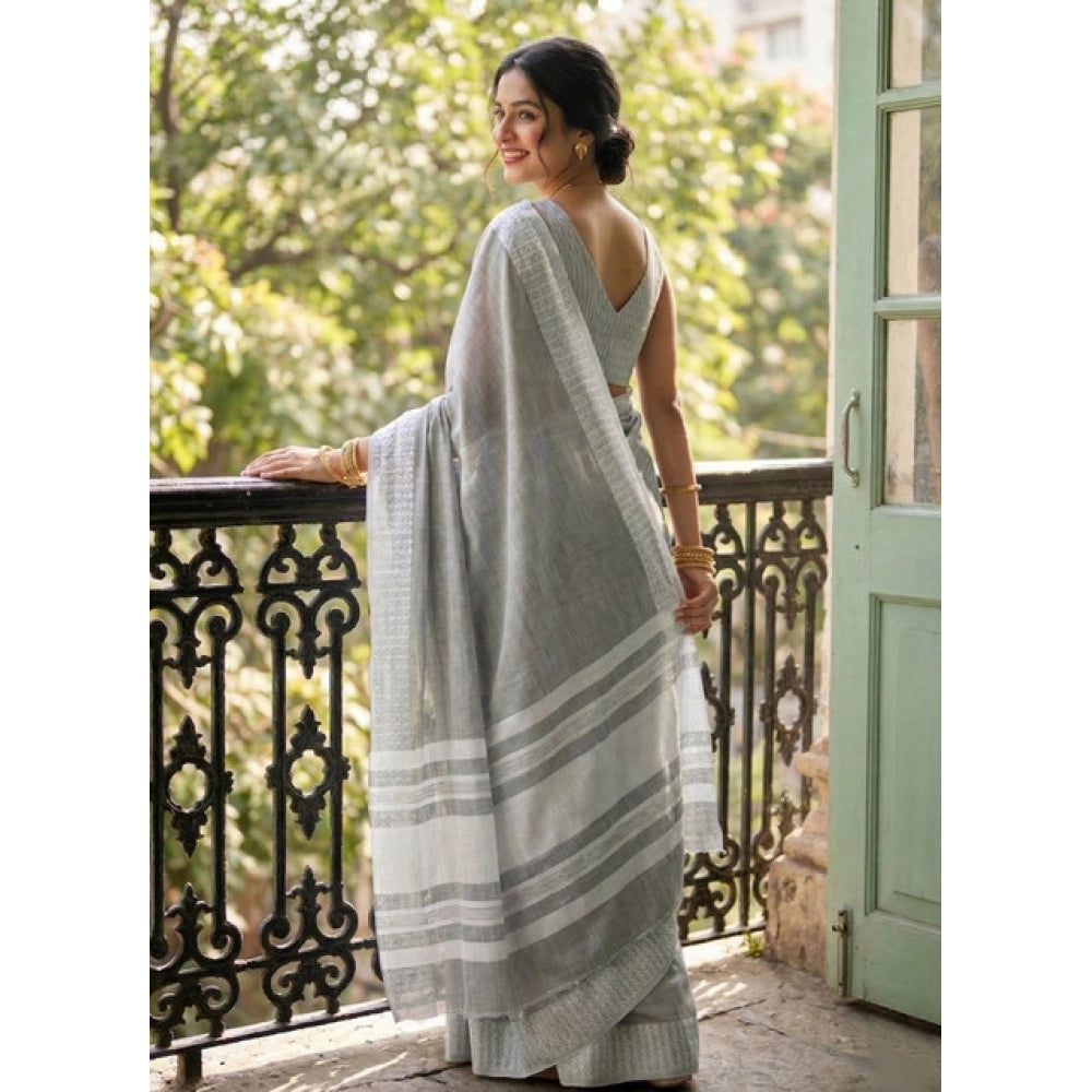 Women's Linen Striped Saree — Gray