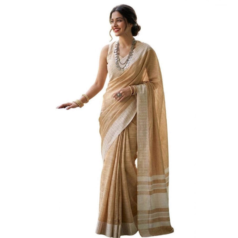 Women's Linen Striped Saree — Mustard Yellow