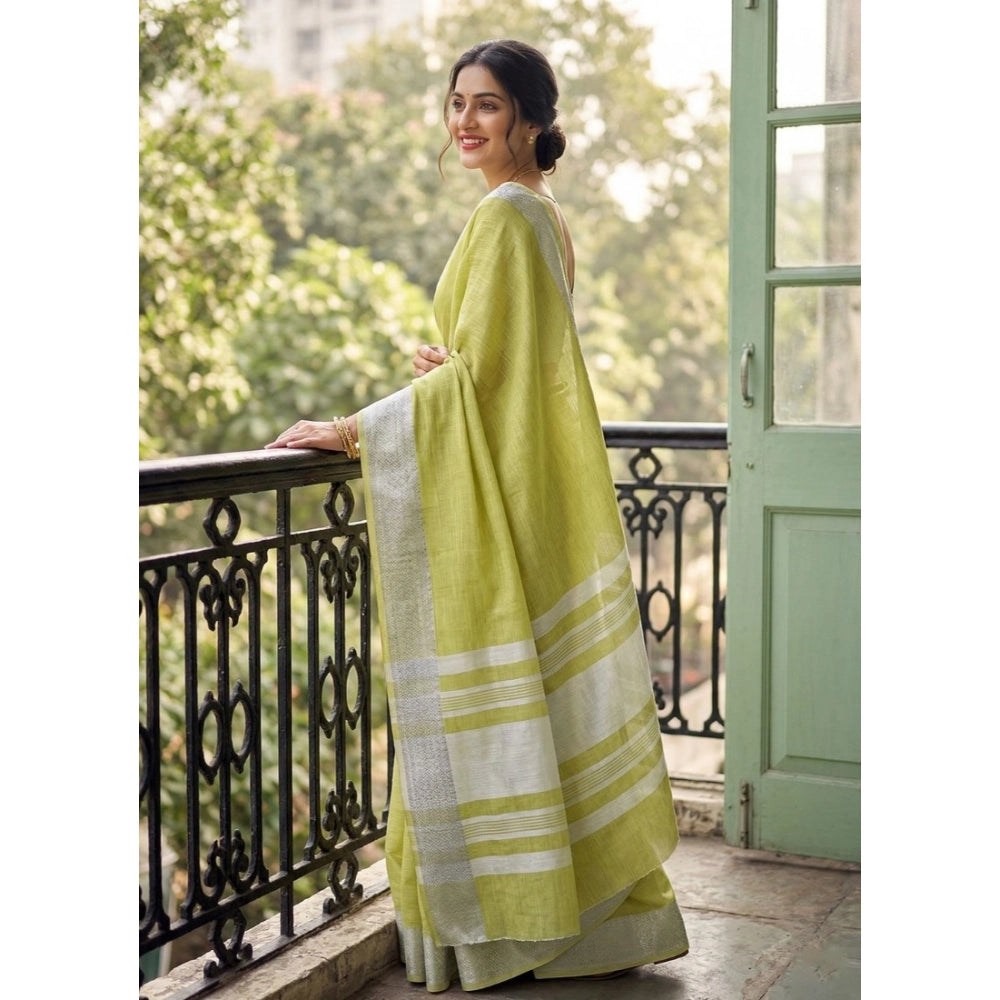 Women's Linen Striped Saree — Light Green