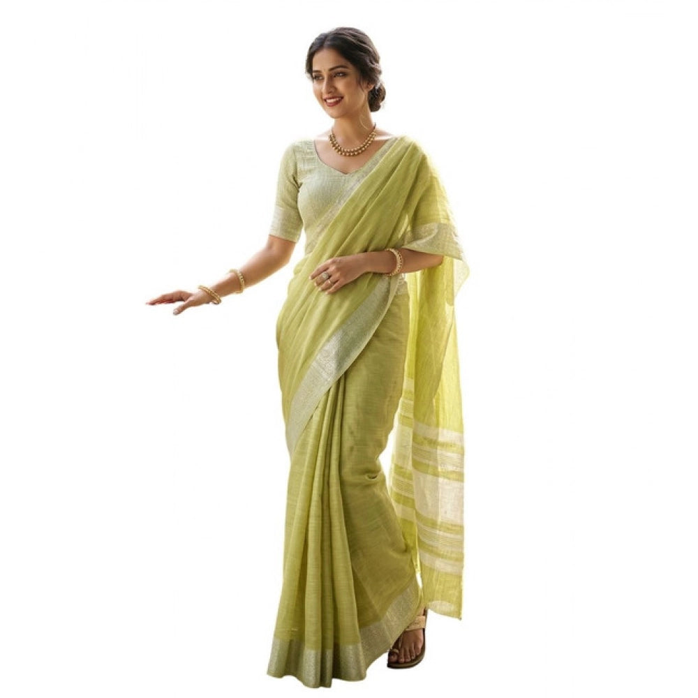Women's Linen Striped Saree — Light Green
