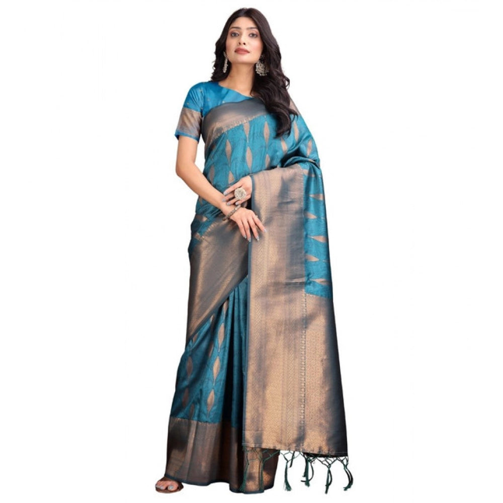 Women's Banarasi Silk Printed Saree — Blue