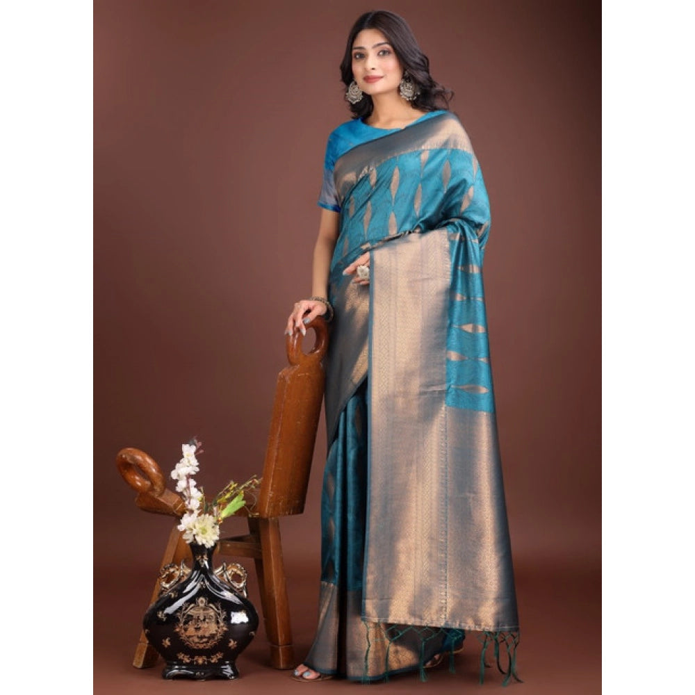 Women's Banarasi Silk Printed Saree — Blue