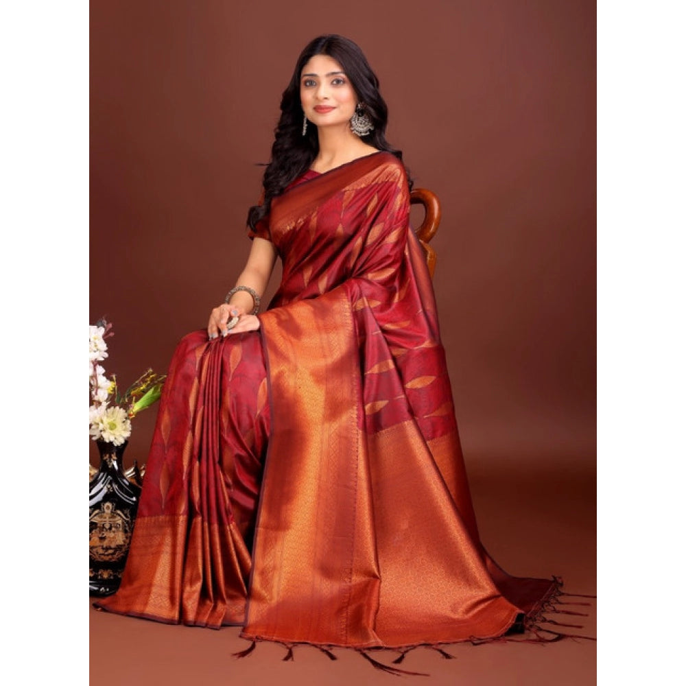 Women's Banarasi Silk Printed Saree — Maroon · 2499