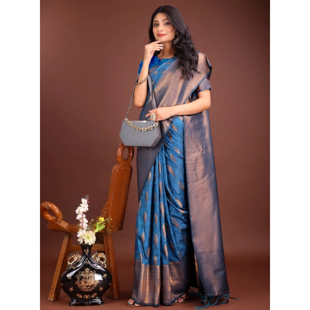 Women's Banarasi Silk Printed Saree — Royal Blue