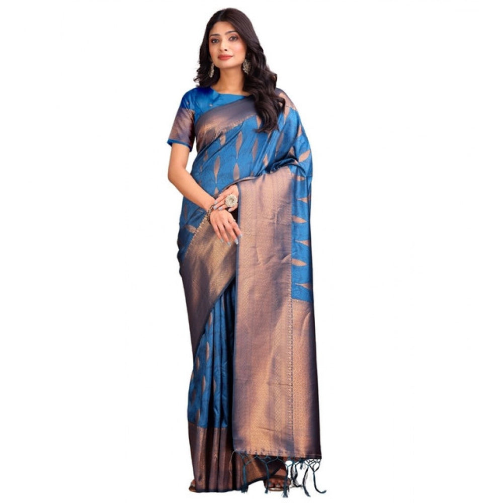 Women's Banarasi Silk Printed Saree — Royal Blue