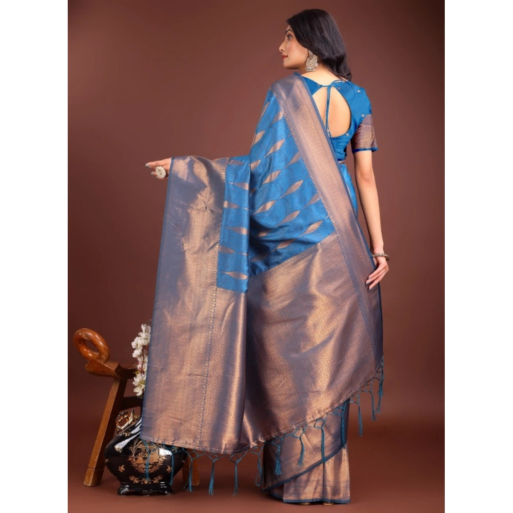 Women's Banarasi Silk Printed Saree — Royal Blue