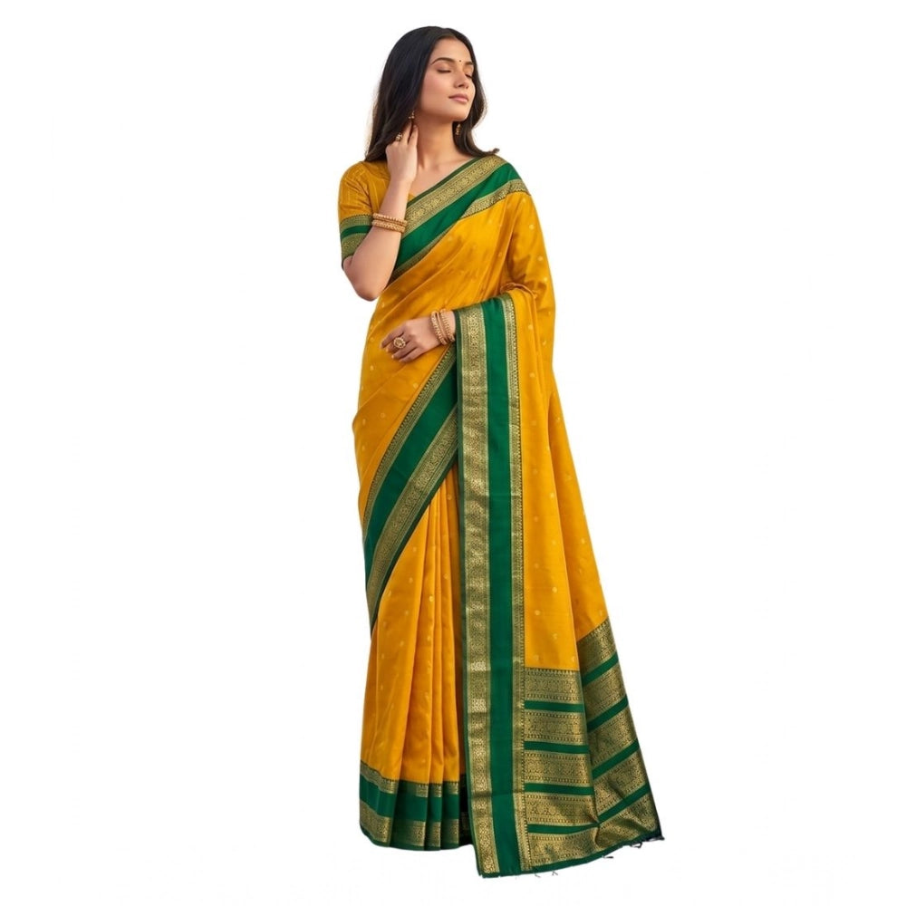 Women's Silk Blend Printed Saree — Yellow-Green