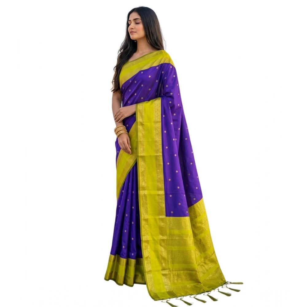 Women's Silk Blend Printed Saree — Purple-Green
